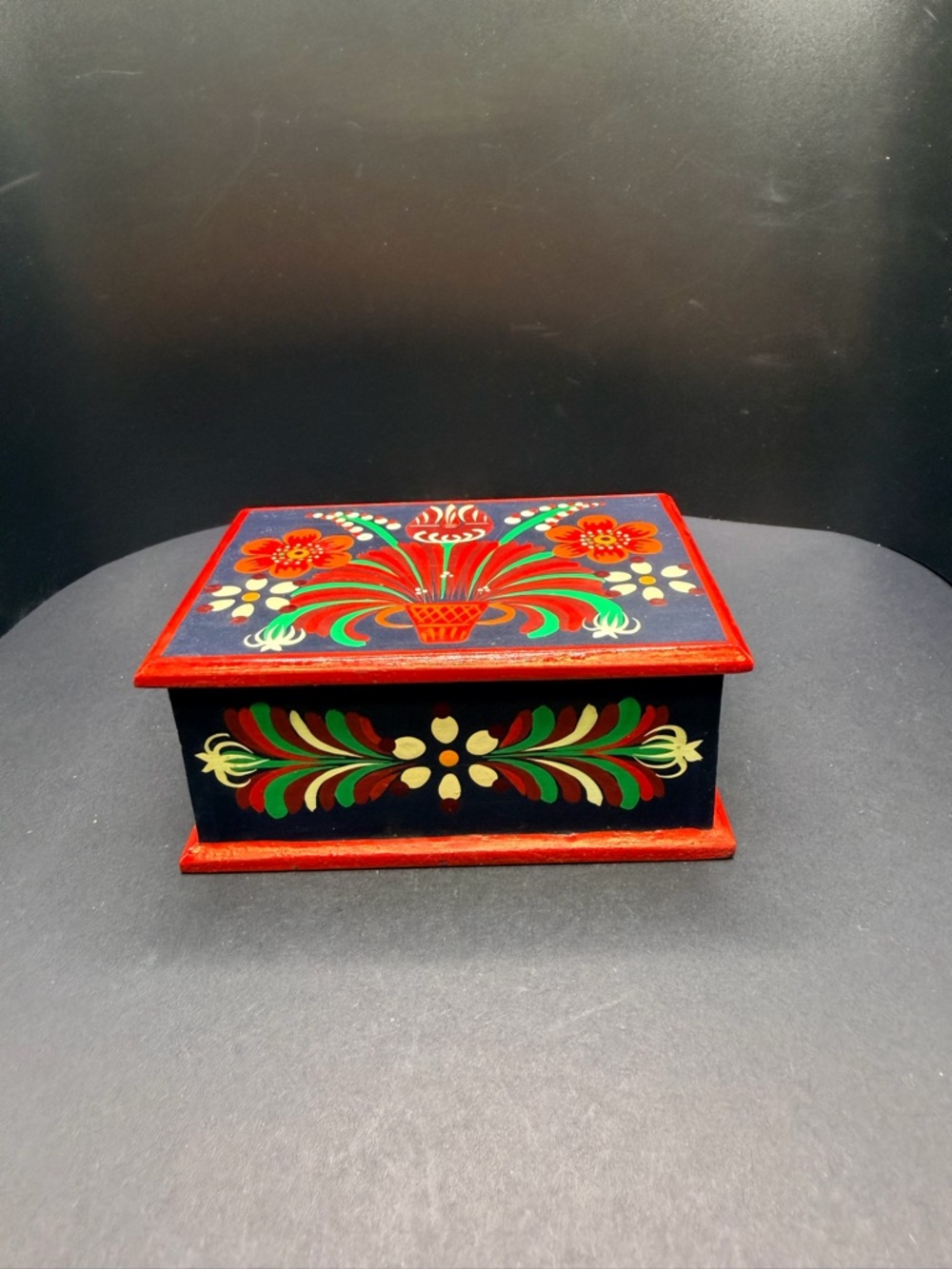 Hand-Painted Hungarian Floral Wood Keepsake Box